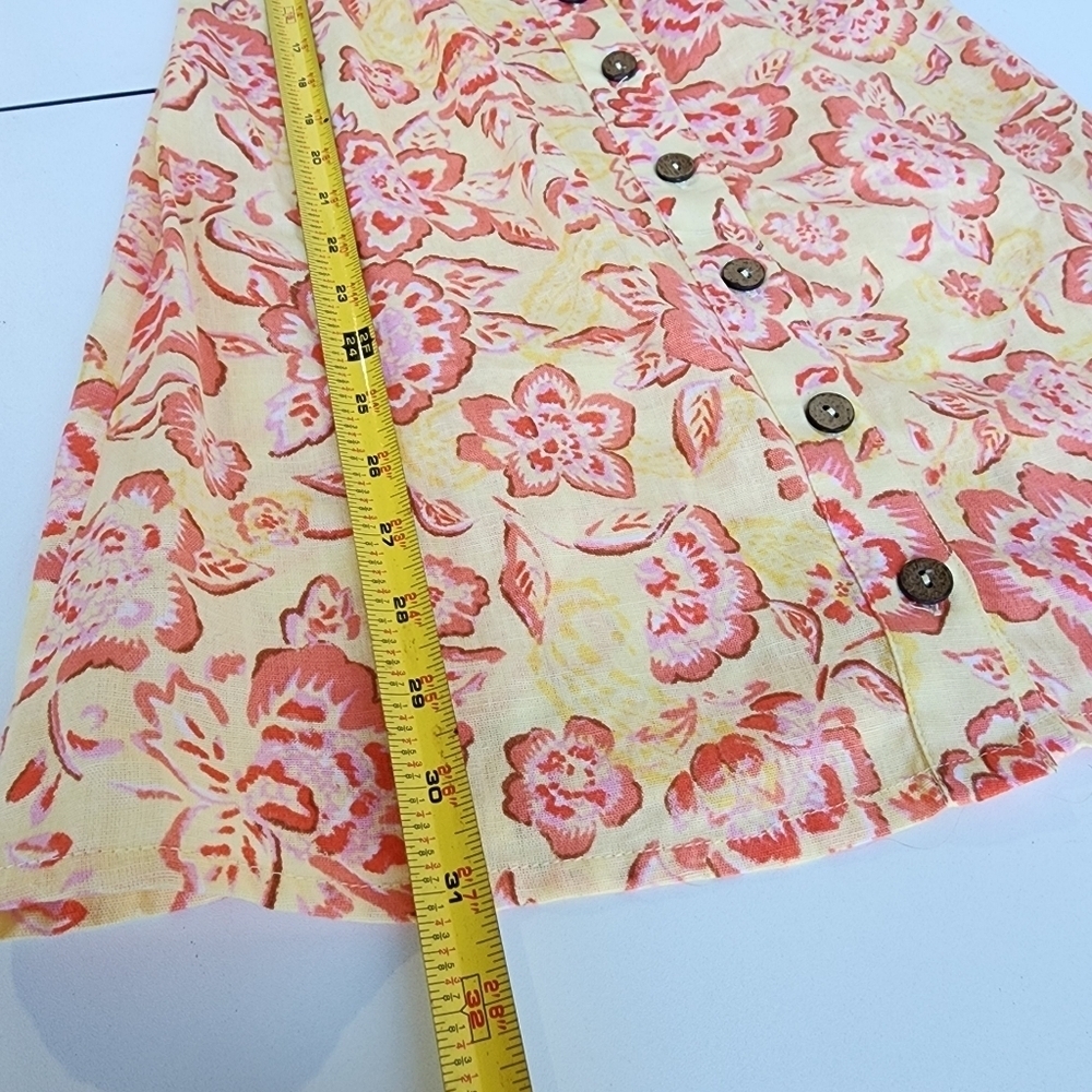 Billabong x Wrangler Dress Yellow Orange Linen Mini Floral Puff Sleeve Button XS - Picture 10 of 12